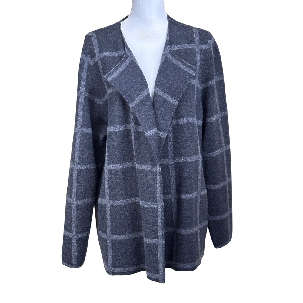 Eileen Fisher 100% Merino Wool Windowpane Plaid Jacket XL Minimalist Classic